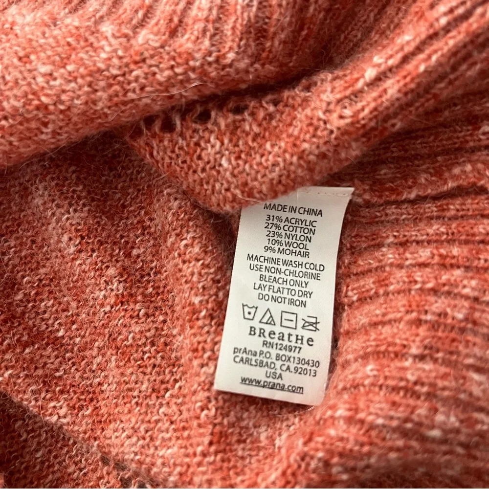 Prana Heathered Coral Orange Cable Knit Pullover Long Sleeve Sweater, Sz L - Picture 11 of 12